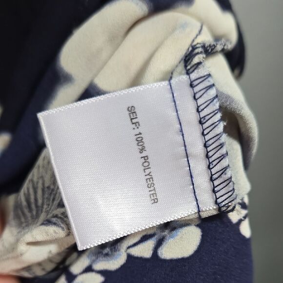 Rose & Olive Navy Floral Blouse Women's 2X Chiffon Cut-Out Long Sleeve Work Top - Picture 8 of 11